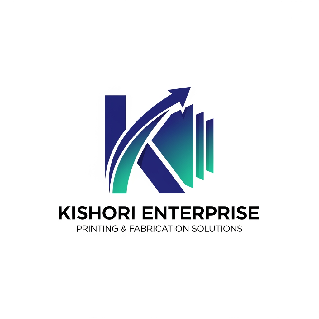 AI Design for Create a logo by using the letter K of the company name Kishori Enterprise the company is a printing firm that helps its clients to put on exhibition stalls booth stalls and fabrication stals and in future will expand business in various sectors