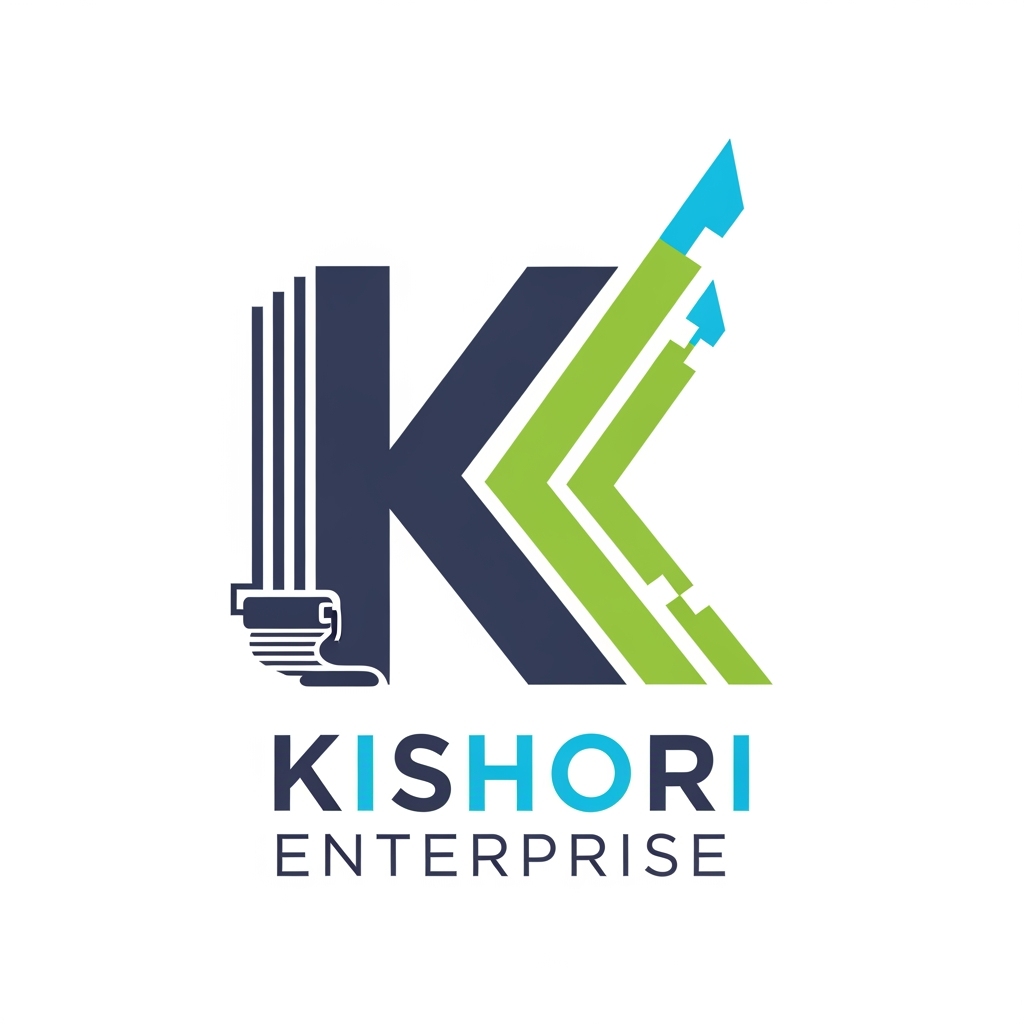 AI Design for Create a logo by using the letter K of the company name Kishori Enterprise the company is a printing firm that helps its clients to put on exhibition stalls booth stalls and fabrication stals and in future will expand business in various sectors