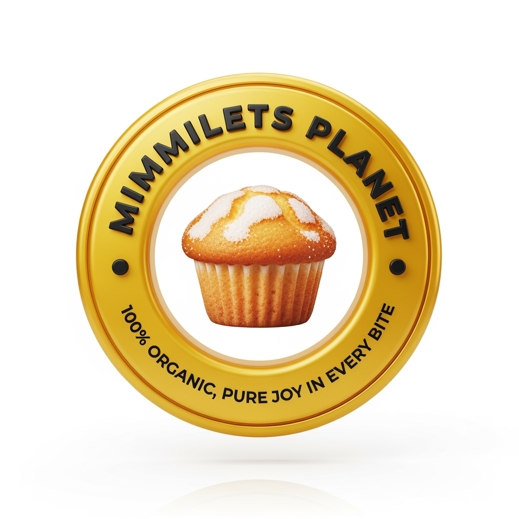 AI Design for Prompt:
"Use the uploaded logo as the primary reference. Recreate the same circular logo in a premium modern 3D style while preserving the original layout, typography placement, and branding.
Keep the brand name 'MIMMILETS PLANET' in bold uppercase letters following the top curve of the circle.
Keep the tagline '100% ORGANIC, PURE JOY IN EVERY BITE' along the bottom curve.
Preserve the two black separator dots on the left and right sides.
Maintain the circular badge composition.
Center Icon
Replace the flat muffin illustration with a highly detailed 3D organic muffin.
Soft golden-brown baked texture.
White sugar or cream topping with realistic depth.
Slight gloss and natural shadows.
Premium bakery appearance.
Ring Design
Thick circular ring in luxurious glossy golden-yellow.
Smooth beveled edges with realistic depth.
Metallic-plastic finish.
Soft reflections and subtle highlights.
Typography
Bold modern sans-serif font.
Black embossed 3D lettering.
Clean bevel effect.
Slight extrusion with realistic shadows.
Premium brand identity.
Lighting
Studio lighting.
Soft ambient shadows.
High-quality reflections.
Realistic depth and dimensionality.
Background
Pure white or light gray.
Minimalistic.
Floating logo presentation.
Soft shadow underneath.
Style
Luxury food branding.
Modern minimalism.
Premium 3D logo mockup.
Photorealistic.
Ultra-clean.
High-end packaging design.
Crisp edges.
8K resolution.
Professional branding presentation.
Color Palette
Bright golden yellow (#FFD329)
Deep black typography
Warm brown muffin
White topping
Soft neutral shadows
Output
Front-facing centered logo.
Perfectly symmetrical.
Transparent background version plus white background version.
Ultra-HD, sharp, premium 3D branding suitable for packaging, websites, signage, and social media."**