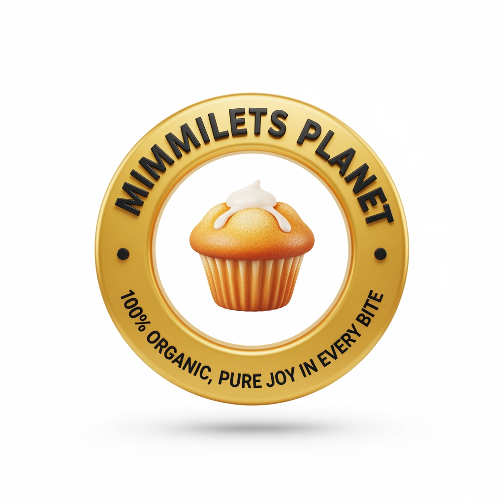 AI Design for Prompt:
"Use the uploaded logo as the primary reference. Recreate the same circular logo in a premium modern 3D style while preserving the original layout, typography placement, and branding.
Keep the brand name 'MIMMILETS PLANET' in bold uppercase letters following the top curve of the circle.
Keep the tagline '100% ORGANIC, PURE JOY IN EVERY BITE' along the bottom curve.
Preserve the two black separator dots on the left and right sides.
Maintain the circular badge composition.
Center Icon
Replace the flat muffin illustration with a highly detailed 3D organic muffin.
Soft golden-brown baked texture.
White sugar or cream topping with realistic depth.
Slight gloss and natural shadows.
Premium bakery appearance.
Ring Design
Thick circular ring in luxurious glossy golden-yellow.
Smooth beveled edges with realistic depth.
Metallic-plastic finish.
Soft reflections and subtle highlights.
Typography
Bold modern sans-serif font.
Black embossed 3D lettering.
Clean bevel effect.
Slight extrusion with realistic shadows.
Premium brand identity.
Lighting
Studio lighting.
Soft ambient shadows.
High-quality reflections.
Realistic depth and dimensionality.
Background
Pure white or light gray.
Minimalistic.
Floating logo presentation.
Soft shadow underneath.
Style
Luxury food branding.
Modern minimalism.
Premium 3D logo mockup.
Photorealistic.
Ultra-clean.
High-end packaging design.
Crisp edges.
8K resolution.
Professional branding presentation.
Color Palette
Bright golden yellow (#FFD329)
Deep black typography
Warm brown muffin
White topping
Soft neutral shadows
Output
Front-facing centered logo.
Perfectly symmetrical.
Transparent background version plus white background version.
Ultra-HD, sharp, premium 3D branding suitable for packaging, websites, signage, and social media."**