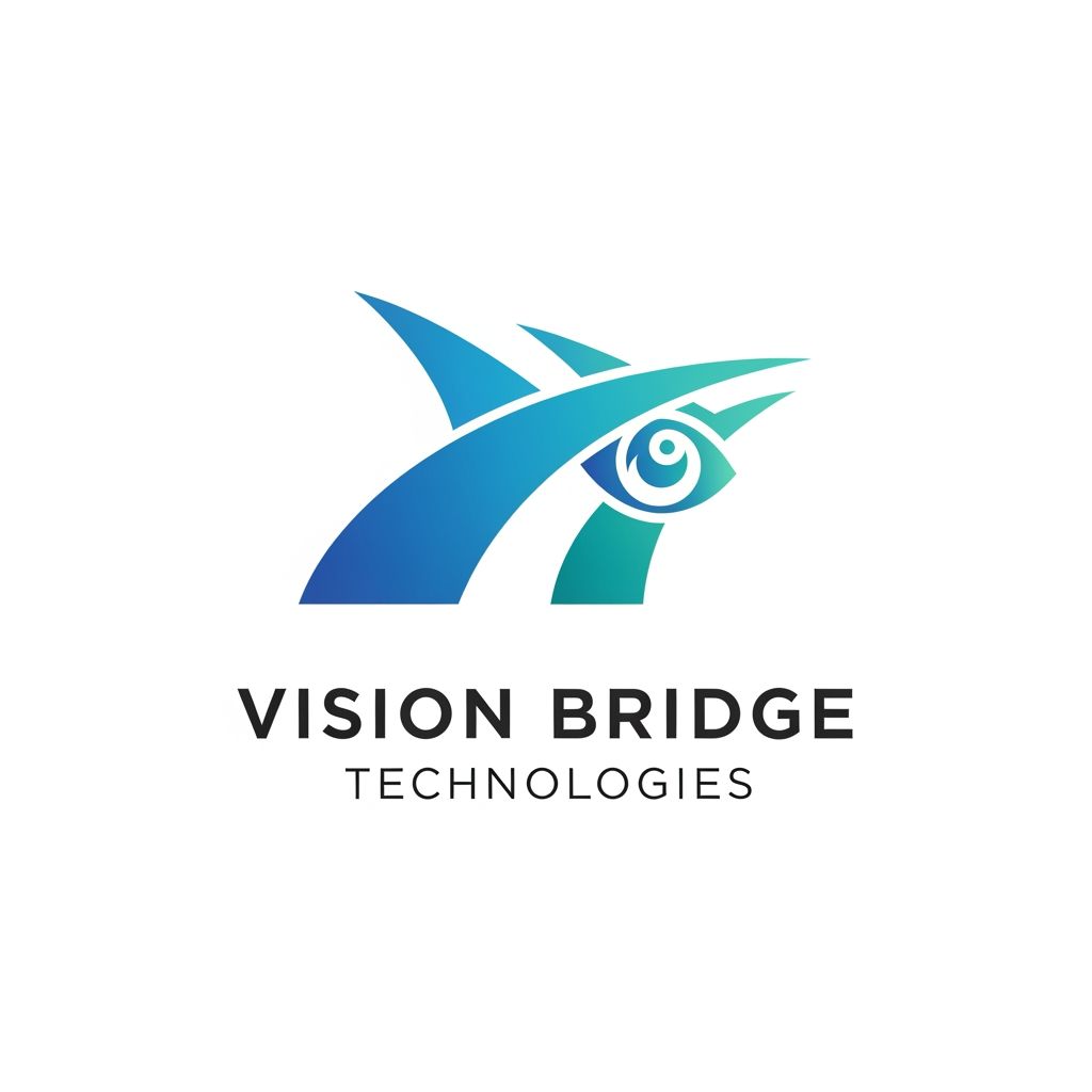 AI Design for {"prompt":"Create a modern, professional logo for a technology company named 'Vision Bridge Technologies'. The logo should symbolize innovation, connectivity, and digital transformation. Incorporate a minimalist bridge integrated with abstract vision elements such as an eye, lens, or forward-looking geometric shapes. Use a clean blue and teal color palette with subtle gradients, paired with dark gray typography. The company name should appear in a sleek, sans-serif font beneath or beside the icon. The design should be scalable, flat, and suitable for websites, business cards, and app icons, with a transparent background."}