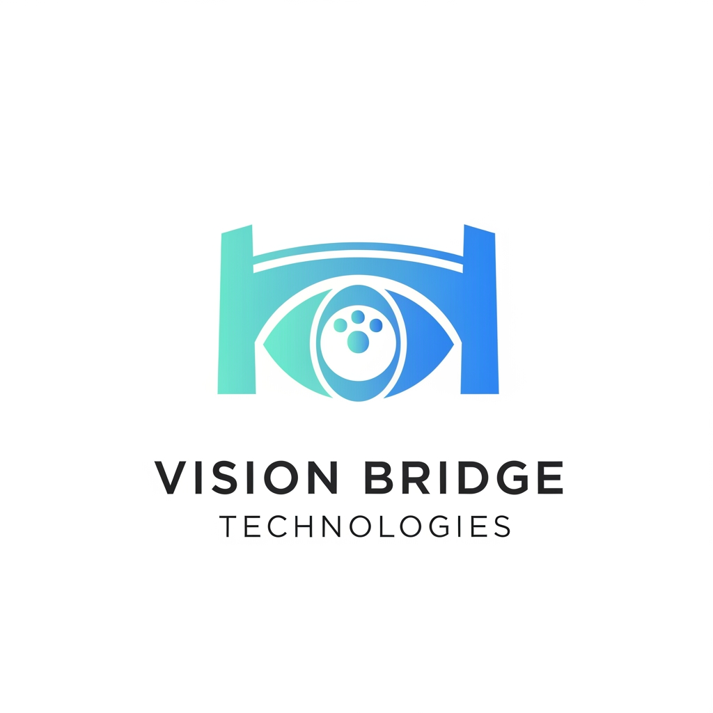 AI Design for {"prompt":"Create a modern, professional logo for a technology company named 'Vision Bridge Technologies'. The logo should symbolize innovation, connectivity, and digital transformation. Incorporate a minimalist bridge integrated with abstract vision elements such as an eye, lens, or forward-looking geometric shapes. Use a clean blue and teal color palette with subtle gradients, paired with dark gray typography. The company name should appear in a sleek, sans-serif font beneath or beside the icon. The design should be scalable, flat, and suitable for websites, business cards, and app icons, with a transparent background."}
