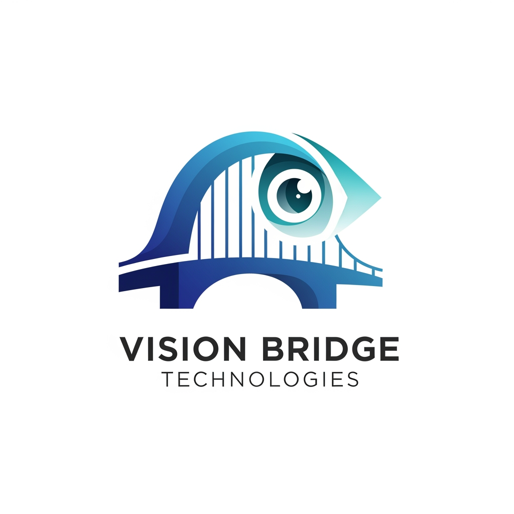 AI Design for {"prompt":"Create a modern, professional logo for a technology company named 'Vision Bridge Technologies'. The logo should symbolize innovation, connectivity, and digital transformation. Incorporate a minimalist bridge integrated with abstract vision elements such as an eye, lens, or forward-looking geometric shapes. Use a clean blue and teal color palette with subtle gradients, paired with dark gray typography. The company name should appear in a sleek, sans-serif font beneath or beside the icon. The design should be scalable, flat, and suitable for websites, business cards, and app icons, with a transparent background."}