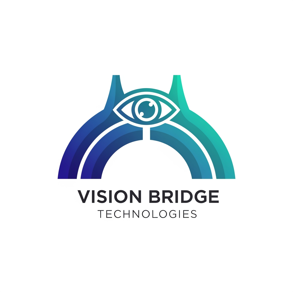 AI Design for {"prompt":"Create a modern, professional logo for a technology company named 'Vision Bridge Technologies'. The logo should symbolize innovation, connectivity, and digital transformation. Incorporate a minimalist bridge integrated with abstract vision elements such as an eye, lens, or forward-looking geometric shapes. Use a clean blue and teal color palette with subtle gradients, paired with dark gray typography. The company name should appear in a sleek, sans-serif font beneath or beside the icon. The design should be scalable, flat, and suitable for websites, business cards, and app icons, with a transparent background."}