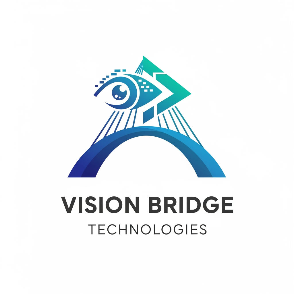 AI Design for {"prompt":"Create a modern, professional logo for a technology company named 'Vision Bridge Technologies'. The logo should symbolize innovation, connectivity, and digital transformation. Incorporate a minimalist bridge integrated with abstract vision elements such as an eye, lens, or forward-looking geometric shapes. Use a clean blue and teal color palette with subtle gradients, paired with dark gray typography. The company name should appear in a sleek, sans-serif font beneath or beside the icon. The design should be scalable, flat, and suitable for websites, business cards, and app icons, with a transparent background."}