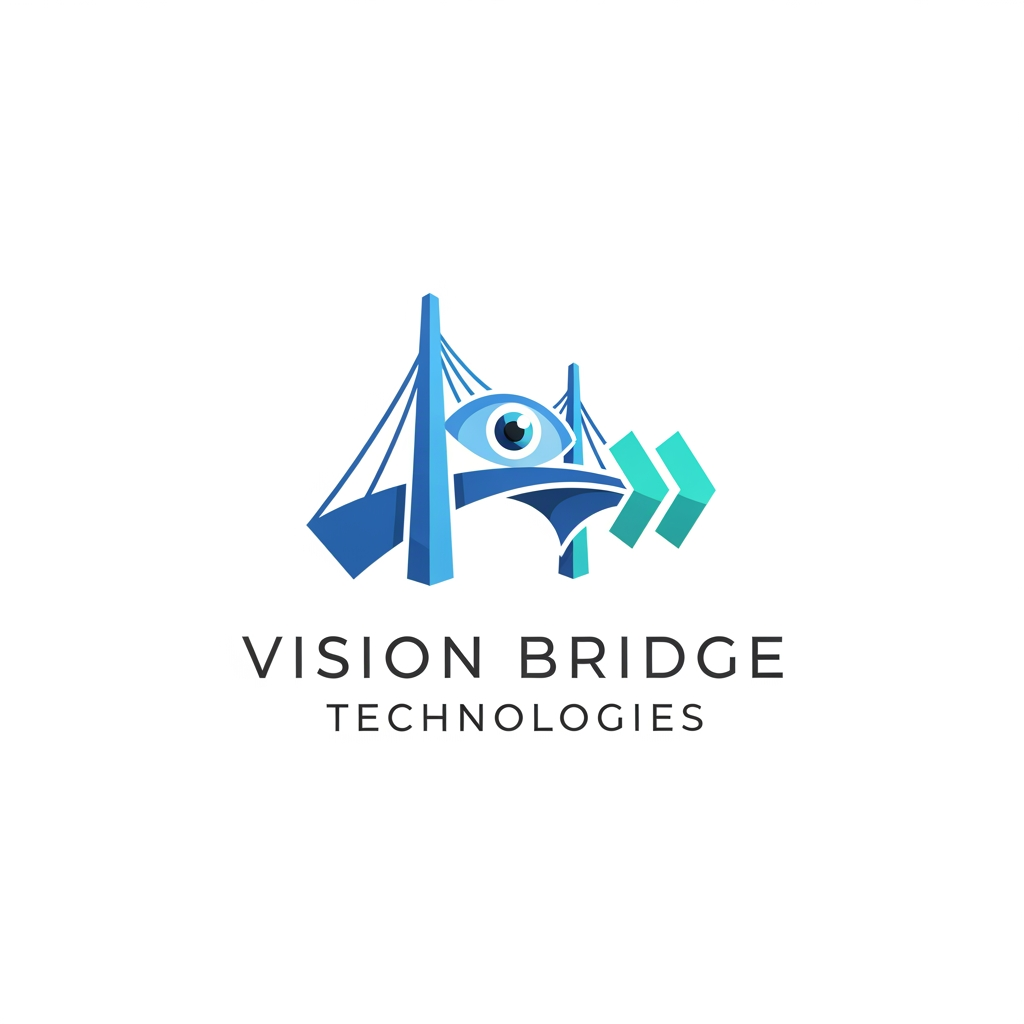 AI Design for {"prompt":"Create a modern, professional logo for a technology company named 'Vision Bridge Technologies'. The logo should symbolize innovation, connectivity, and digital transformation. Incorporate a minimalist bridge integrated with abstract vision elements such as an eye, lens, or forward-looking geometric shapes. Use a clean blue and teal color palette with subtle gradients, paired with dark gray typography. The company name should appear in a sleek, sans-serif font beneath or beside the icon. The design should be scalable, flat, and suitable for websites, business cards, and app icons, with a transparent background."}