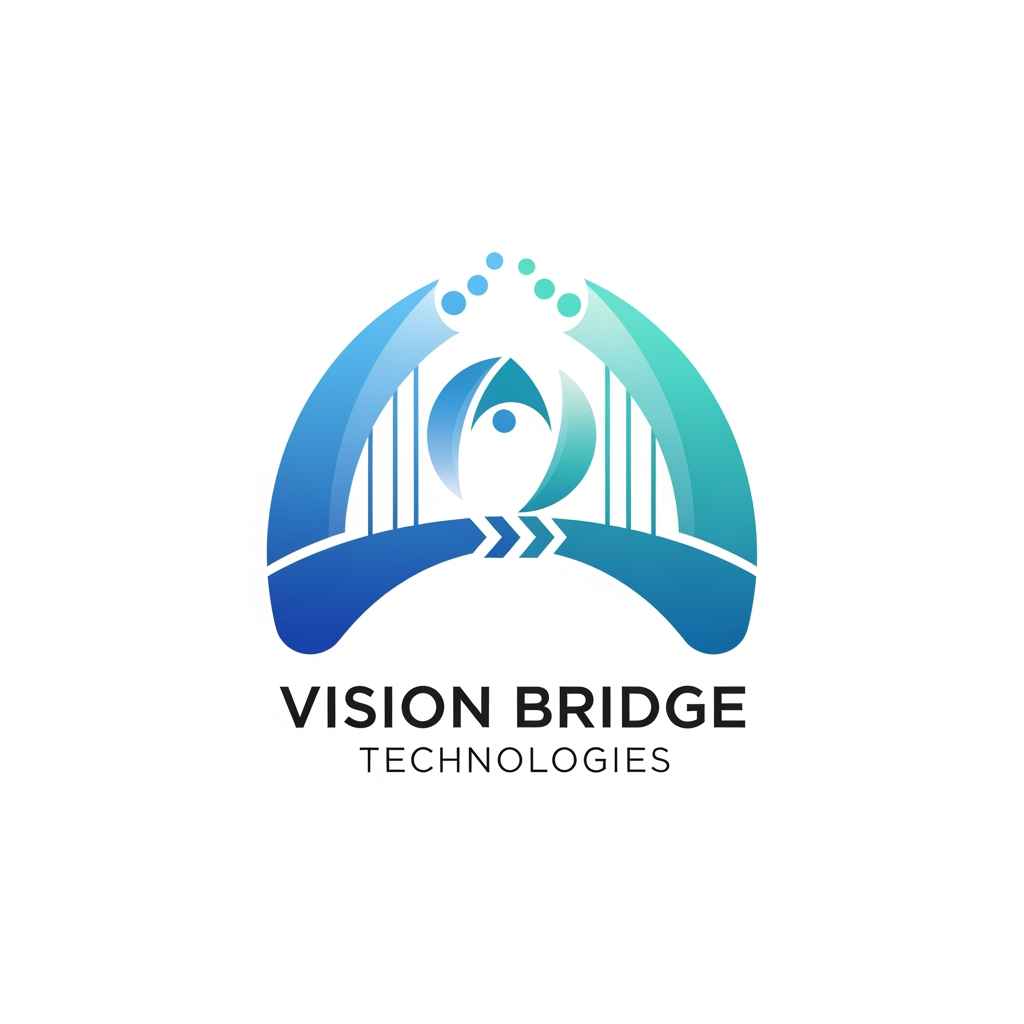 AI Design for {"prompt":"Create a modern, professional logo for a technology company named 'Vision Bridge Technologies'. The logo should symbolize innovation, connectivity, and digital transformation. Incorporate a minimalist bridge integrated with abstract vision elements such as an eye, lens, or forward-looking geometric shapes. Use a clean blue and teal color palette with subtle gradients, paired with dark gray typography. The company name should appear in a sleek, sans-serif font beneath or beside the icon. The design should be scalable, flat, and suitable for websites, business cards, and app icons, with a transparent background."}