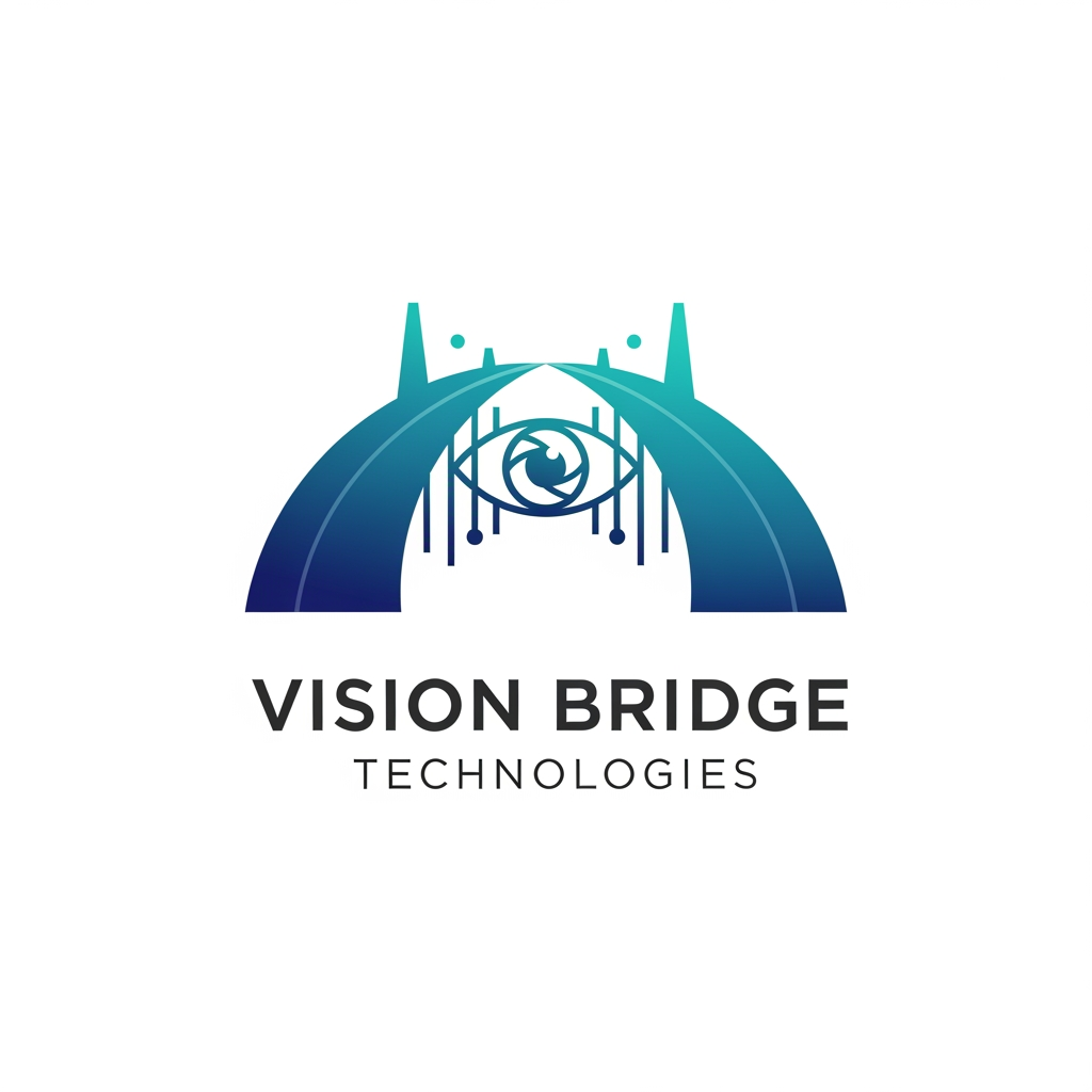 AI Design for {"prompt":"Create a modern, professional logo for a technology company named 'Vision Bridge Technologies'. The logo should symbolize innovation, connectivity, and digital transformation. Incorporate a minimalist bridge integrated with abstract vision elements such as an eye, lens, or forward-looking geometric shapes. Use a clean blue and teal color palette with subtle gradients, paired with dark gray typography. The company name should appear in a sleek, sans-serif font beneath or beside the icon. The design should be scalable, flat, and suitable for websites, business cards, and app icons, with a transparent background."}