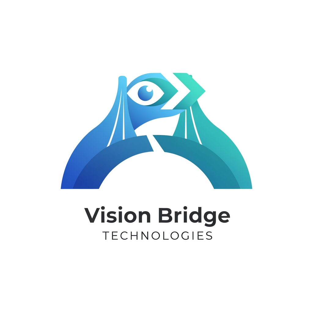 AI Design for {"prompt":"Create a modern, professional logo for a technology company named 'Vision Bridge Technologies'. The logo should symbolize innovation, connectivity, and digital transformation. Incorporate a minimalist bridge integrated with abstract vision elements such as an eye, lens, or forward-looking geometric shapes. Use a clean blue and teal color palette with subtle gradients, paired with dark gray typography. The company name should appear in a sleek, sans-serif font beneath or beside the icon. The design should be scalable, flat, and suitable for websites, business cards, and app icons, with a transparent background."}