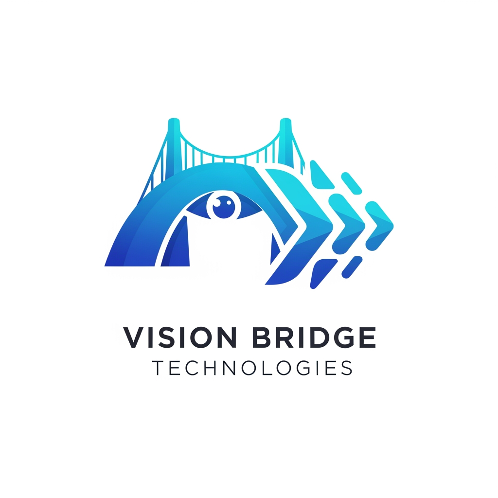 AI Design for {"prompt":"Create a modern, professional logo for a technology company named 'Vision Bridge Technologies'. The logo should symbolize innovation, connectivity, and digital transformation. Incorporate a minimalist bridge integrated with abstract vision elements such as an eye, lens, or forward-looking geometric shapes. Use a clean blue and teal color palette with subtle gradients, paired with dark gray typography. The company name should appear in a sleek, sans-serif font beneath or beside the icon. The design should be scalable, flat, and suitable for websites, business cards, and app icons, with a transparent background."}
