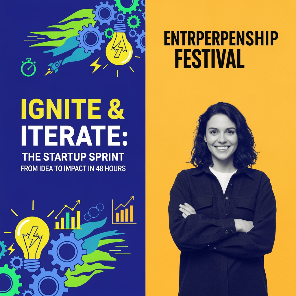 AI Design for create me this in a single poster Act as a creative event branding expert. Create two innovative event concepts for an entrepreneurship fest. Each event should have a unique name, tagline, theme, objective, and visual identity. The poster should be designed so that, even without reading a detailed description, people can guess what the event is about through its title, imagery, colors, icons, typography, and layout. Suggest poster content, color palette, symbols, fonts, illustration style, and AI image-generation prompts for both posters. Ensure the ideas are fresh, visually striking, and suitable for an MBA entrepreneurship festival.