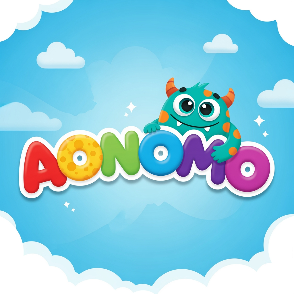 AI Design for make logo for youtube kids channel name "AONOMO"