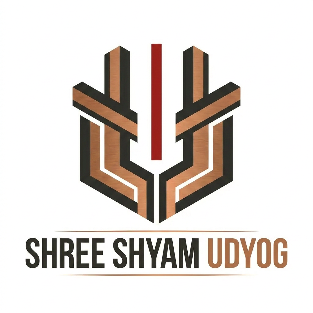 AI Design for Design a timeless, premium vector logo for an Indian industrial holding company named "SHREE SHYAM UDYOG".

This is the parent company of a metal recycling, metal processing and trading group.

The founder is a devotee of Shree Shyam (Khatu Shyam Ji / Balaji) and wants the logo to respectfully preserve the spiritual essence of the attached Vaishnava (Balaji) tilak. The logo should not copy the reference directly, but reinterpret its proportions and geometry into a clean, iconic corporate symbol.

The final identity should communicate:
• Trust
• Legacy
• Strength
• Discipline
• Stability
• Integrity
• Long-term vision

It should feel like the identity of a large Indian industrial group alongside brands like Tata, JSW, Shree Cement, Bosch or Hitachi—not like a temple, religious trust, or decorative emblem.

The logo must be:
• Minimal
• Geometric
• Bold
• Symmetrical
• Flat vector
• Highly scalable
• Easy to recognize from a distance
• Suitable for factory gates, trucks, safety helmets, metal embossing, laser cutting, invoices and official documents.

Use a restrained industrial palette:
Charcoal Black, Copper, Deep Sindoor Red and White.

Create a unique symbol first, then pair it with a strong custom wordmark for "SHREE SHYAM UDYOG".

Avoid clipart, gradients, glossy effects, 3D rendering, ornate decorations, shields, wings, flames, generic gear icons, factories, hammers, recycled arrows or literal scrap metal imagery.

The result should look like a professionally designed corporate identity that can represent the company for decades.