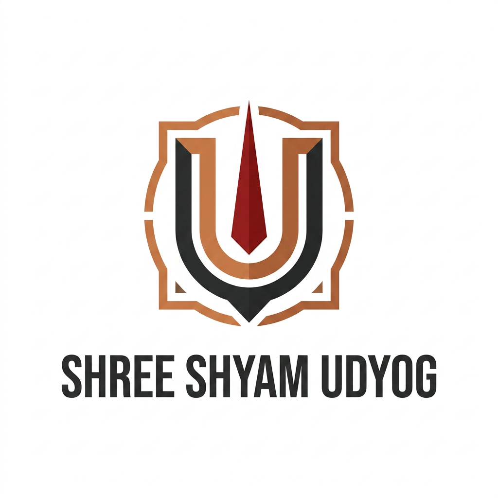 AI Design for Design a timeless, premium vector logo for an Indian industrial holding company named "SHREE SHYAM UDYOG".

This is the parent company of a metal recycling, metal processing and trading group.

The founder is a devotee of Shree Shyam (Khatu Shyam Ji / Balaji) and wants the logo to respectfully preserve the spiritual essence of the attached Vaishnava (Balaji) tilak. The logo should not copy the reference directly, but reinterpret its proportions and geometry into a clean, iconic corporate symbol.

The final identity should communicate:
• Trust
• Legacy
• Strength
• Discipline
• Stability
• Integrity
• Long-term vision

It should feel like the identity of a large Indian industrial group alongside brands like Tata, JSW, Shree Cement, Bosch or Hitachi—not like a temple, religious trust, or decorative emblem.

The logo must be:
• Minimal
• Geometric
• Bold
• Symmetrical
• Flat vector
• Highly scalable
• Easy to recognize from a distance
• Suitable for factory gates, trucks, safety helmets, metal embossing, laser cutting, invoices and official documents.

Use a restrained industrial palette:
Charcoal Black, Copper, Deep Sindoor Red and White.

Create a unique symbol first, then pair it with a strong custom wordmark for "SHREE SHYAM UDYOG".

Avoid clipart, gradients, glossy effects, 3D rendering, ornate decorations, shields, wings, flames, generic gear icons, factories, hammers, recycled arrows or literal scrap metal imagery.

The result should look like a professionally designed corporate identity that can represent the company for decades.