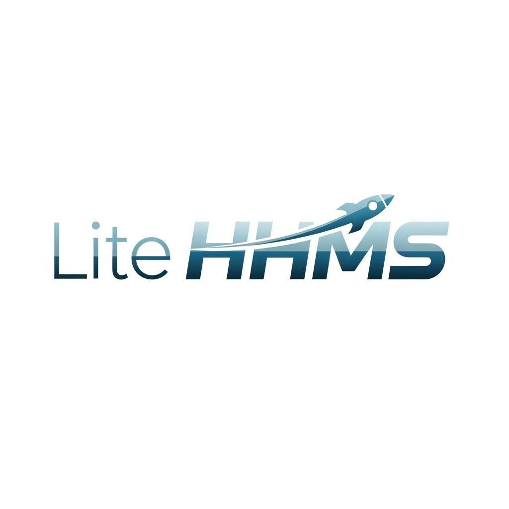 AI Design for Lite HHMS this is the logo Name i need Rocket in suitable place in the text i neew word type logo i need horizondal type modern style for webiste