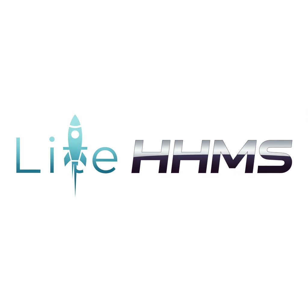 AI Design for Lite HHMS this is the logo Name i need Rocket in suitable place in the text i neew word type logo i need horizondal type modern style for webiste