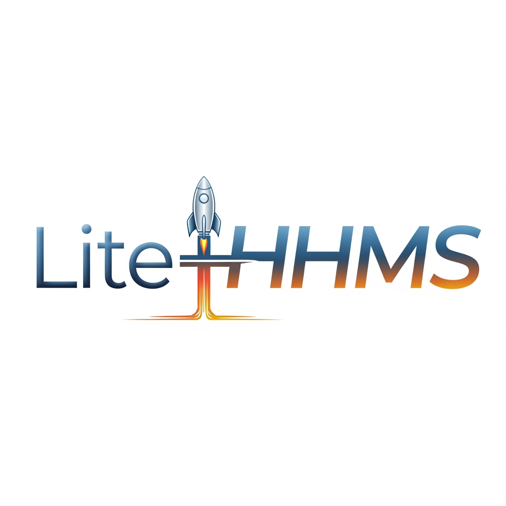 AI Design for Lite HHMS this is the logo Name i need Rocket in suitable place in the text i neew word type logo i need horizondal type