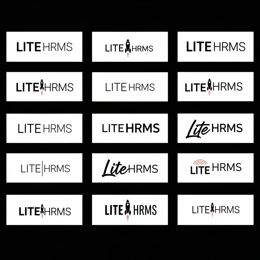 AI Design for Create a logo For Lite HRMS Hr Management platform Create Morethen 10 imwant to text based logo create Different Style in Modern typography Dont use symbols use only texes add single rocket only ineen Horizondal one line type Texed based