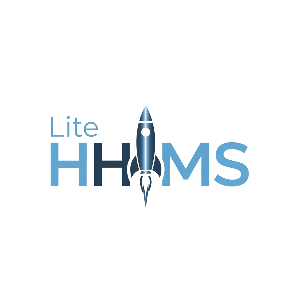 AI Design for Lite HHMS this is the logo Name i need Rocket in suitable place in the text i neew word type logo