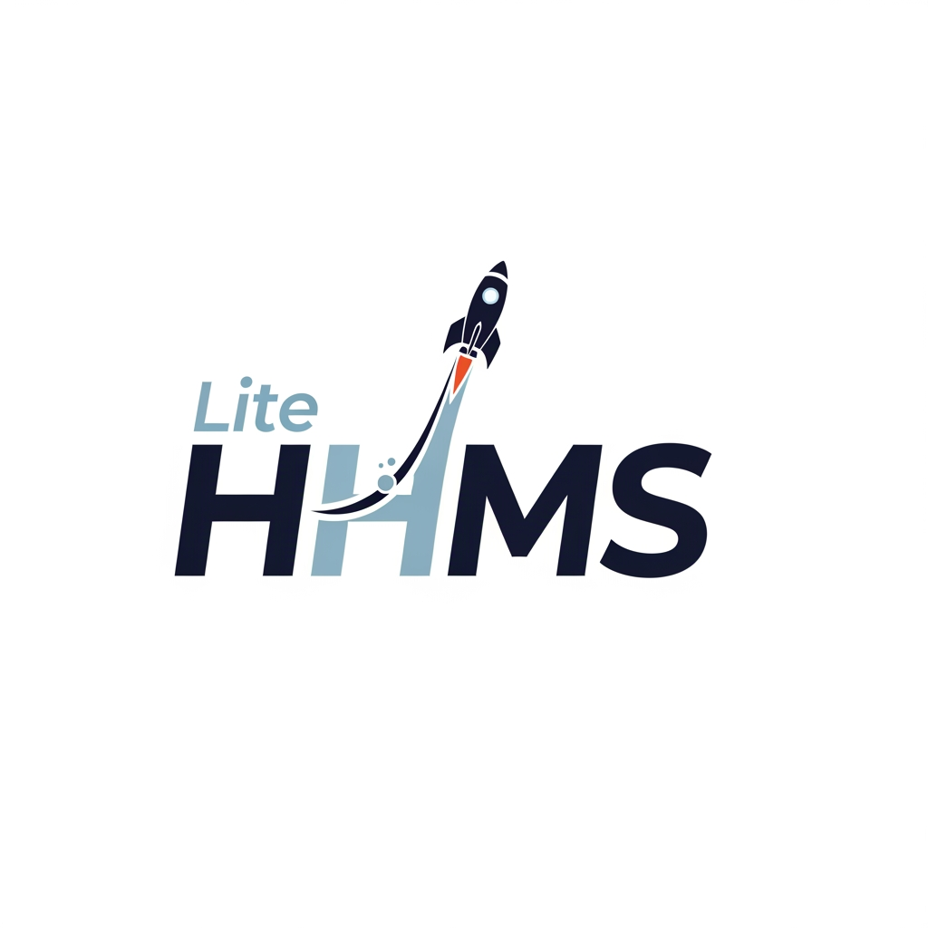 AI Design for Lite HHMS this is the logo Name i need Rocket in suitable place in the text i neew word type logo