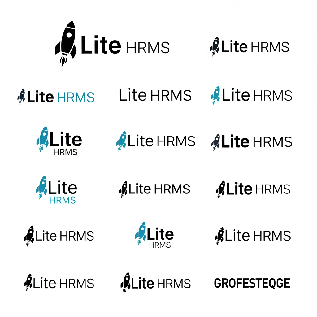 AI Design for Create a logo For Lite HRMS Hr Management platform Create Morethen 10 imwant to text based logo create Different Style in Modern typography Dont use symbols use only texes add single rocket only ineen Horizondal one line type Texed based