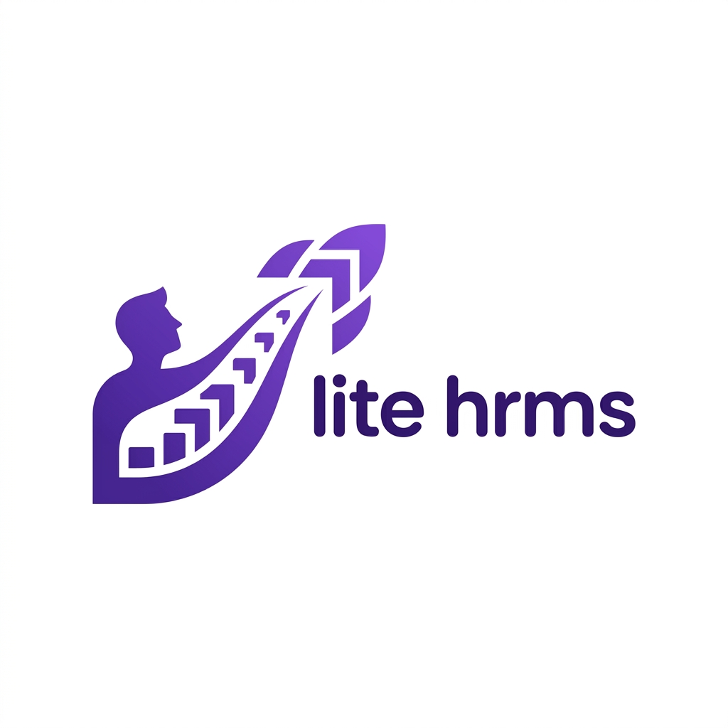 AI Design for Design a completely original and premium logo for 'Lite HRMS'. Do NOT recreate or imitate any existing logo. Create a fresh, unique icon that represents HR technology, employee management, growth, speed, and innovation. Integrate a subtle rocket concept in a creative way without making it look like a normal rocket icon. Use modern geometric shapes, negative space, smooth curves, or abstract design to form a memorable symbol. The icon should be simple, minimal, futuristic, and suitable for a SaaS product. Pair it with clean lowercase rounded sans-serif typography for 'lite hrms'. Use a premium purple gradient (#5E35B1 to #7E57C2), flat vector style, balanced spacing, highly scalable, suitable for website, app icon, favicon, and branding. White background. No 3D, no mockups, no copied designs, completely unique
