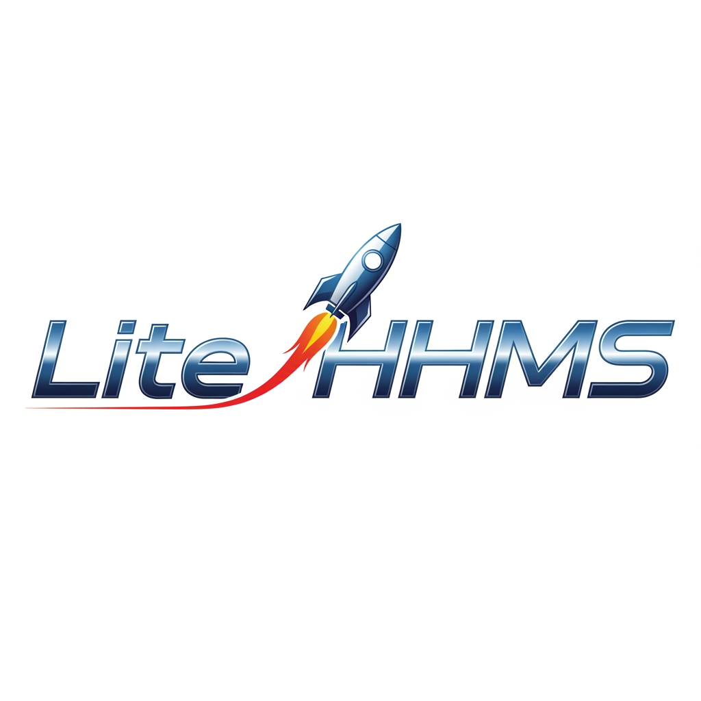 AI Design for Lite HHMS this is the logo Name i need Rocket in suitable place in the text i neew word type logo i need horizondal type modern style for webiste