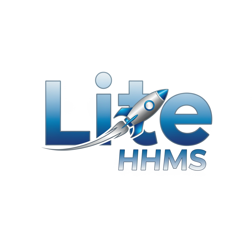 AI Design for Lite HHMS this is the logo Name i need Rocket in suitable place in the text i neew word type logo