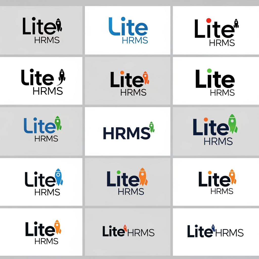 AI Design for Create a logo For Lite HRMS Hr Management platform Create Morethen 10 imwant to text based logo create Different Style in Modern typography Dont use symbols use only texes add single rocket only