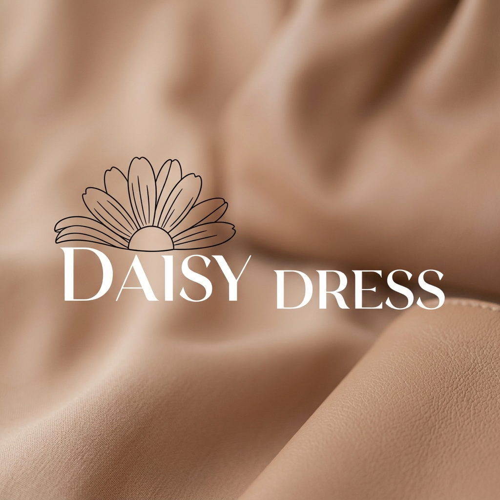 AI Design for a logo , the brand name is daisy dress , it is about fashion don't add color to the flower . make the background nude blur color and make the text color white