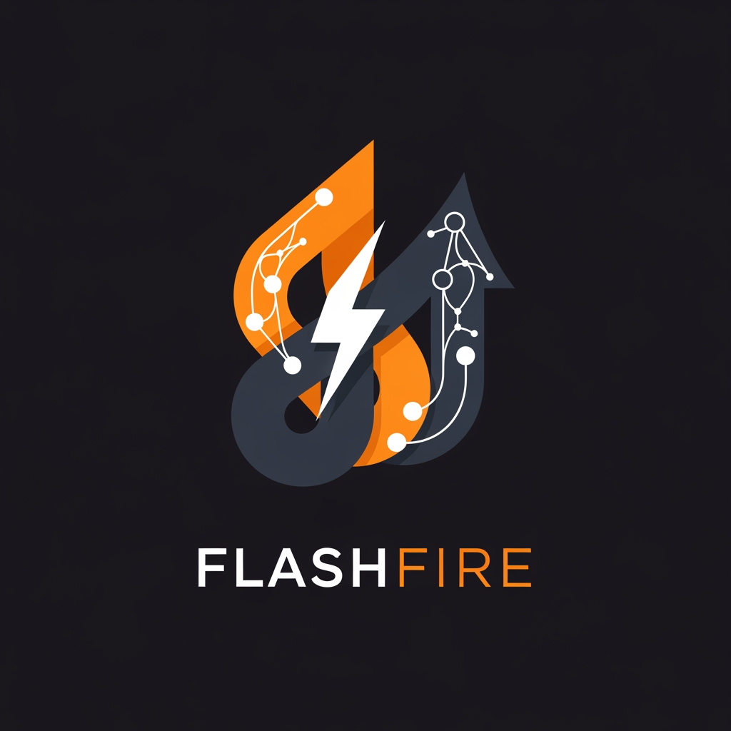 AI Design for Design a modern, minimalist logo for a startup called "Flashfire". The company is an AI-powered job application and interview copilot that helps students and professionals land interviews faster. The logo should symbolize speed, intelligence, precision, and career growth—not a literal flame. Create a unique abstract mark by combining elements of lightning, upward movement, arrows, neural networks, or geometric shapes. Avoid mascots, owls, robots, chat bubbles, and generic AI icons. Use a bold, clean, flat vector style with smooth curves and strong geometry. Primary colors: vibrant orange (#FF6B2C), deep charcoal (#111827), and white. The logo should work on both light and dark backgrounds, be scalable for app icons and websites, and have a premium Silicon Valley SaaS startup aesthetic. Include the wordmark "FLASHFIRE" in a modern sans-serif font such as Satoshi, General Sans, or Space Grotesk. Minimal, memorable, timeless, professional, high contrast, balanced spacing, vector logo, no gradients, no mockup, transparent background.