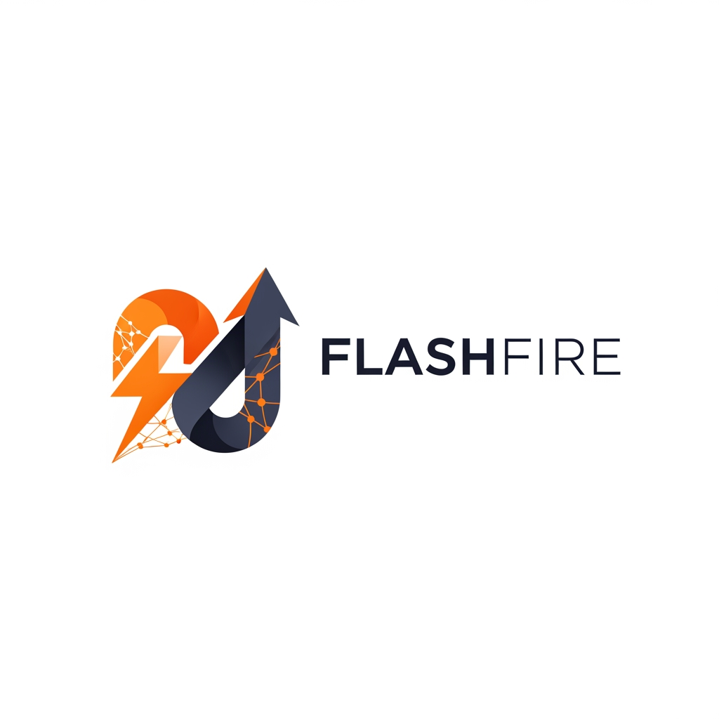 AI Design for Design a modern, minimalist logo for a startup called "Flashfire". The company is an AI-powered job application and interview copilot that helps students and professionals land interviews faster. The logo should symbolize speed, intelligence, precision, and career growth—not a literal flame. Create a unique abstract mark by combining elements of lightning, upward movement, arrows, neural networks, or geometric shapes. Avoid mascots, owls, robots, chat bubbles, and generic AI icons. Use a bold, clean, flat vector style with smooth curves and strong geometry. Primary colors: vibrant orange (#FF6B2C), deep charcoal (#111827), and white. The logo should work on both light and dark backgrounds, be scalable for app icons and websites, and have a premium Silicon Valley SaaS startup aesthetic. Include the wordmark "FLASHFIRE" in a modern sans-serif font such as Satoshi, General Sans, or Space Grotesk. Minimal, memorable, timeless, professional, high contrast, balanced spacing, vector logo, no gradients, no mockup, transparent background.