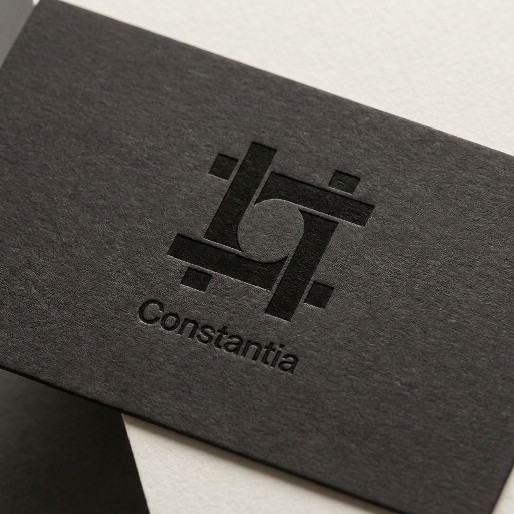 AI Design for A minimalist, high-end corporate identity mark for Constantia that embodies permanence, discipline, and quiet confidence. The logo should be a masterclass in geometric restraint, utilizing strong negative space and precise, balanced proportions to create a distinct, timeless silhouette. Designed as a singular, iconic mark that functions perfectly in high-contrast black and white, suitable for luxury embossing, metallic engraving, or small-scale digital use. The aesthetic should feel inevitable and foundational, avoiding all industry cliches and decorative ornamentation in favor of pure, purposeful, and essential form.