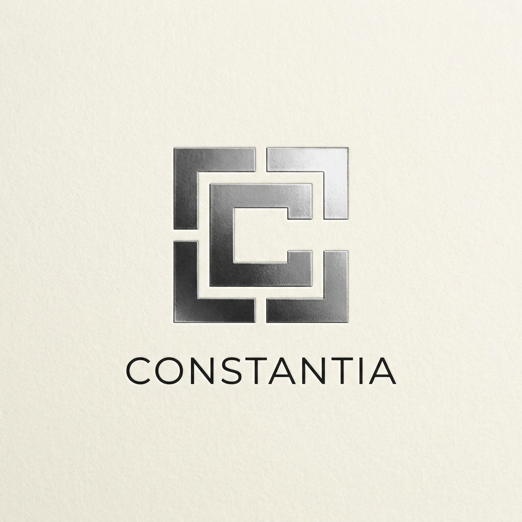 AI Design for A minimalist, high-end corporate identity mark for Constantia that embodies permanence, discipline, and quiet confidence. The logo should be a masterclass in geometric restraint, utilizing strong negative space and precise, balanced proportions to create a distinct, timeless silhouette. Designed as a singular, iconic mark that functions perfectly in high-contrast black and white, suitable for luxury embossing, metallic engraving, or small-scale digital use. The aesthetic should feel inevitable and foundational, avoiding all industry cliches and decorative ornamentation in favor of pure, purposeful, and essential form.