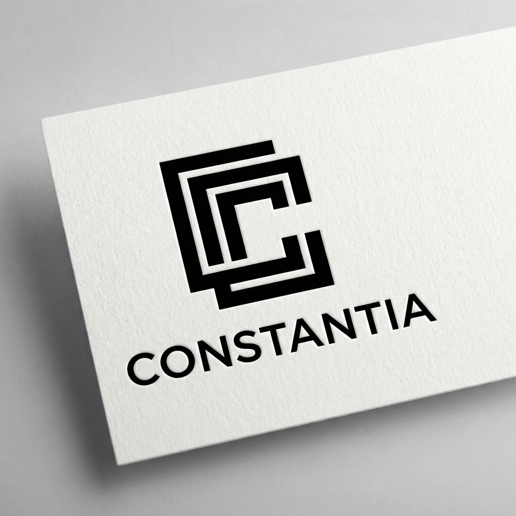 AI Design for A minimalist, high-end corporate identity mark for Constantia that embodies permanence, discipline, and quiet confidence. The logo should be a masterclass in geometric restraint, utilizing strong negative space and precise, balanced proportions to create a distinct, timeless silhouette. Designed as a singular, iconic mark that functions perfectly in high-contrast black and white, suitable for luxury embossing, metallic engraving, or small-scale digital use. The aesthetic should feel inevitable and foundational, avoiding all industry cliches and decorative ornamentation in favor of pure, purposeful, and essential form.