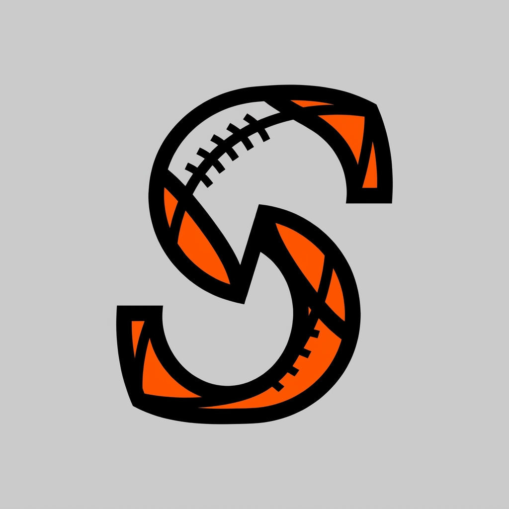 AI Design for A modern, minimalist logo design featuring a stylized letter S integrated with subtle football-themed elements like stitching patterns or a dynamic arc resembling a ball's trajectory. The design should use a bold, high-contrast color palette with a clean geometric aesthetic, suitable for an app icon on a solid, neutral background.