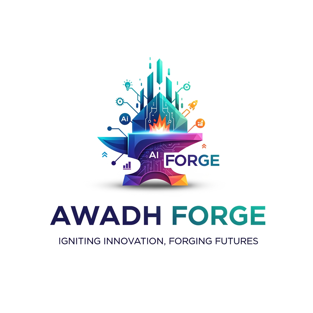 AI Design for Design a premium, modern, and eye-catching logo for Awadh Forge, an innovation and startup community empowering students, developers, entrepreneurs, and creators. Include futuristic gradients, glowing geometric shapes, abstract technology patterns, AI circuits, startup icons, and subtle 3D elements. The typography should be bold, clean, and highly readable with a professional corporate aesthetic. also a tagline line and give somemore options
