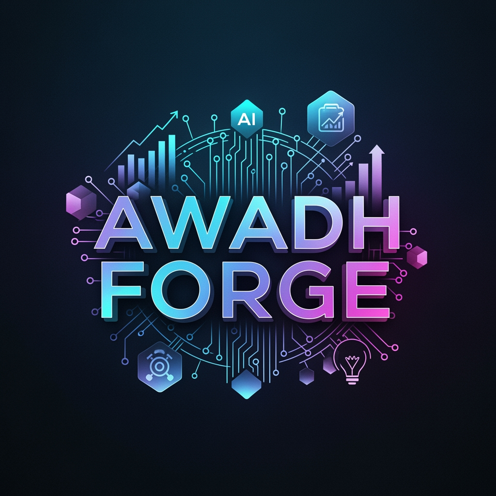 AI Design for Design a premium, modern, and eye-catching logo for Awadh Forge, an innovation and startup community empowering students, developers, entrepreneurs, and creators. Include futuristic gradients, glowing geometric shapes, abstract technology patterns, AI circuits, startup icons, and subtle 3D elements. The typography should be bold, clean, and highly readable with a professional corporate aesthetic.