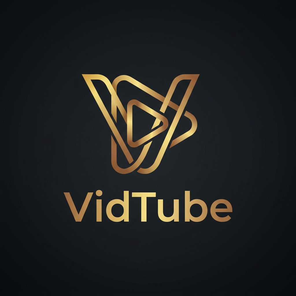 AI Design for A sleek, modern minimalist logo design centered around the letter V for a video-sharing platform. The design features elegant geometric lines and a fluid, metallic gold gradient finish against a deep charcoal background, emphasizing a high-end, premium aesthetic. Sharp focus, vector graphic style, clean composition, professional branding. the name is "VidTube"