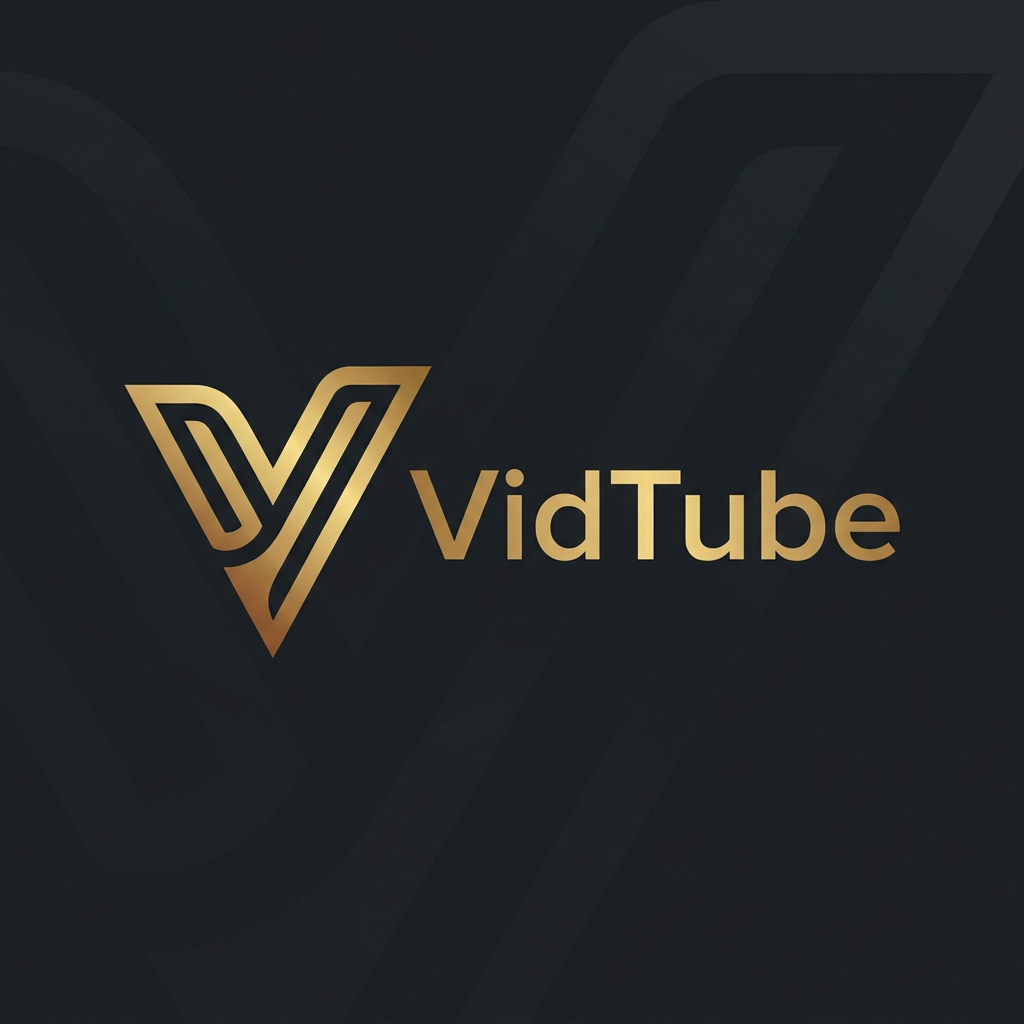 AI Design for A sleek, modern minimalist logo design centered around the letter V for a video-sharing platform. The design features elegant geometric lines and a fluid, metallic gold gradient finish against a deep charcoal background, emphasizing a high-end, premium aesthetic. Sharp focus, vector graphic style, clean composition, professional branding. the name is "VidTube"