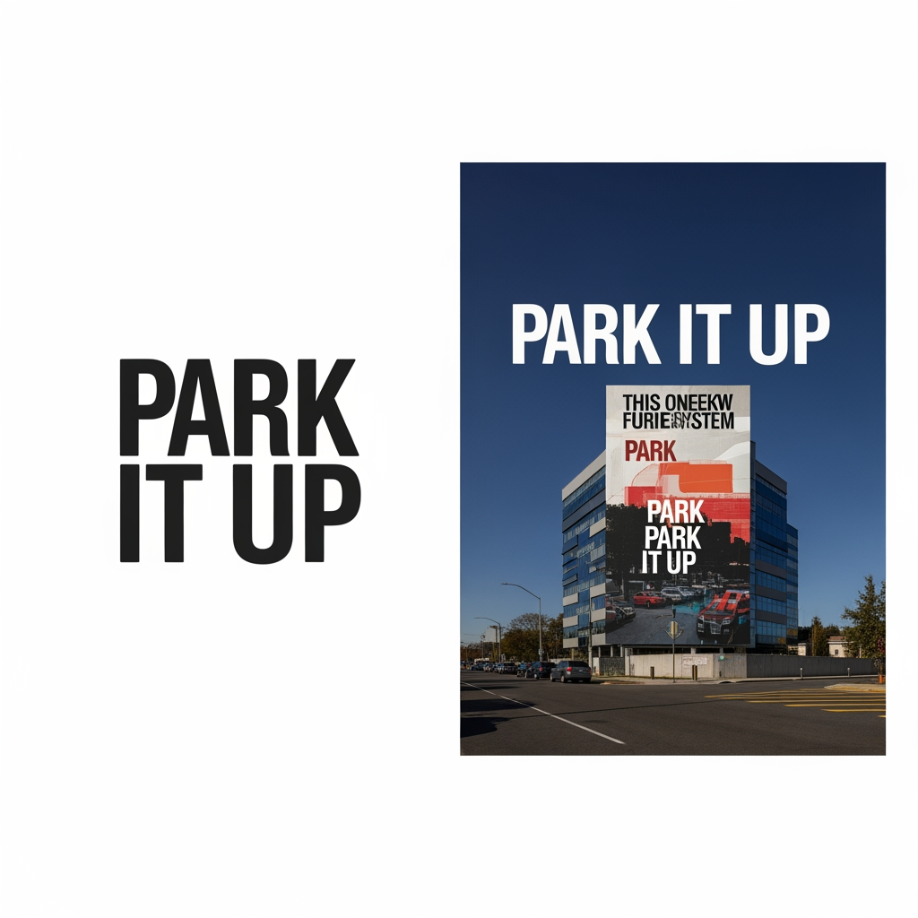 AI Design for design a logo and poster for a 'park it up' parking system project- where we are making an app to make it convenient to find parking spots on the sides of the road and in indoor parking areas using cameras and