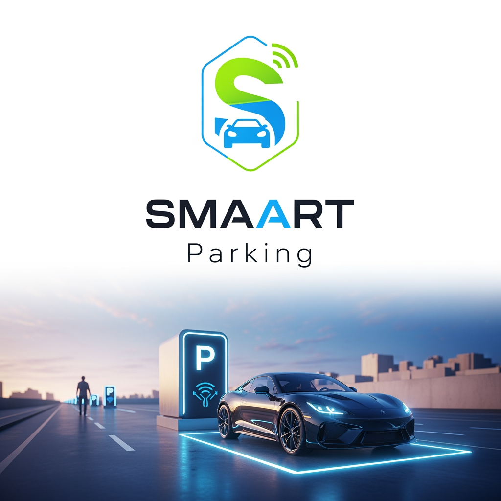 AI Design for design a logo and poster for a SMAART parking system project- where we are making an app to make it convenient to find parking spots on the sides of the road and in indoor parking areas using cameras and sensors