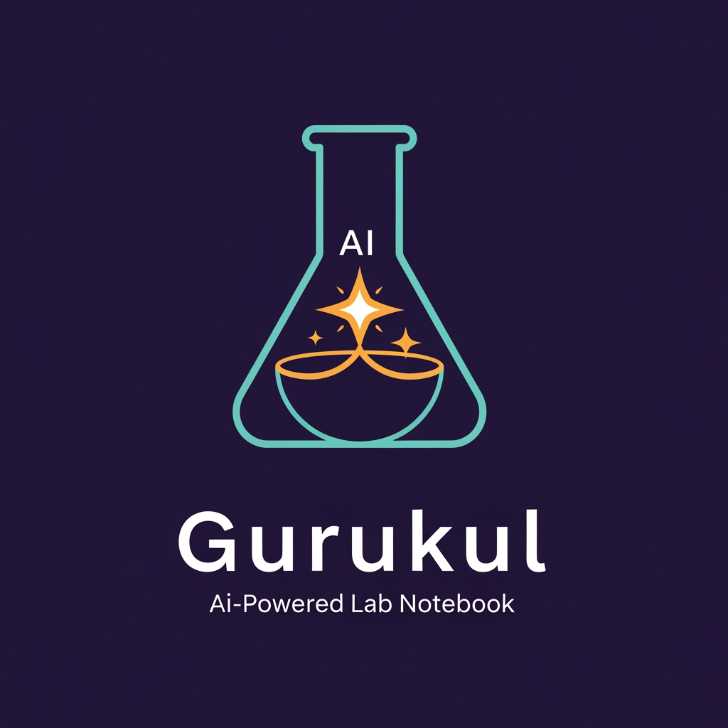 AI Design for Brand name: Gurukul
What it is: An AI-powered Electronic Lab Notebook (ELN) for research labs, universities, and QA/industrial teams. It digitizes the traditional mentor–student knowledge chain: Gurus (leads) assign roles, review and sign off work; Shishyas (members) record experiments in structured observation logs; the AI assistant answers questions only from the lab's own past experiments — the lab's collective memory, never invented answers. Core ideas: structured record-keeping, accountability (every action attributed), approval chains, safety, and knowledge passed down a lineage.
Brand story to capture: "Gurukul" is the ancient Indian tradition of learning at the teacher's side — knowledge flowing from Guru to Shishya, generation after generation. This product is that tradition rebuilt as software: the lab notebook as a living lineage of knowledge. The logo should fuse this heritage with modern science/AI — ancient wisdom, digital precision.
Symbol directions to explore (pick the strongest, don't combine all):

A diya (oil lamp) whose flame is a four-pointed AI sparkle — the lamp of knowledge, now AI-lit; could sit above or within a minimal conical flask or open book.
A banyan/peepal tree whose branches form a hierarchy (one root, branching tiers — echoing Guru → Subguru → Shishya) with leaves as data points or circuit nodes.
An open book or palm-leaf manuscript whose pages transform into rising steps or a flask outline — the record becoming the research.
A negative-space monogram "G" containing a flame, leaf, or flask.

Personality: wise, trustworthy, disciplined, calm — institutional enough for a university, modern enough for a SaaS dashboard. NOT playful, NOT corporate-sterile, NOT religious/spiritual imagery beyond the lamp/tree metaphors.
Color palette: deep indigo or dark teal as the base (trust, depth, academia) with a warm saffron/marigold-gold accent (the flame, the Indian heritage note). Optional supporting aqua for the tech/AI feel. Avoid: red, neon, rainbow gradients.
Typography: a clean modern serif or humanist sans with slight warmth — should feel like a respected institution founded yesterday. Wordmark "Gurukul" in title case or letterspaced caps; optional small descriptor line "AI-Powered Lab Notebook."
Style: flat, geometric, minimal — must stay crisp as a 16px favicon and work in single color. Prefer negative-space cleverness over detail. No 3D, no bevels, no stock lab clip-art (microscopes, DNA helixes, atom rings).
Usage: SaaS dashboard header, favicon/app icon, institutional documents, pitch decks.