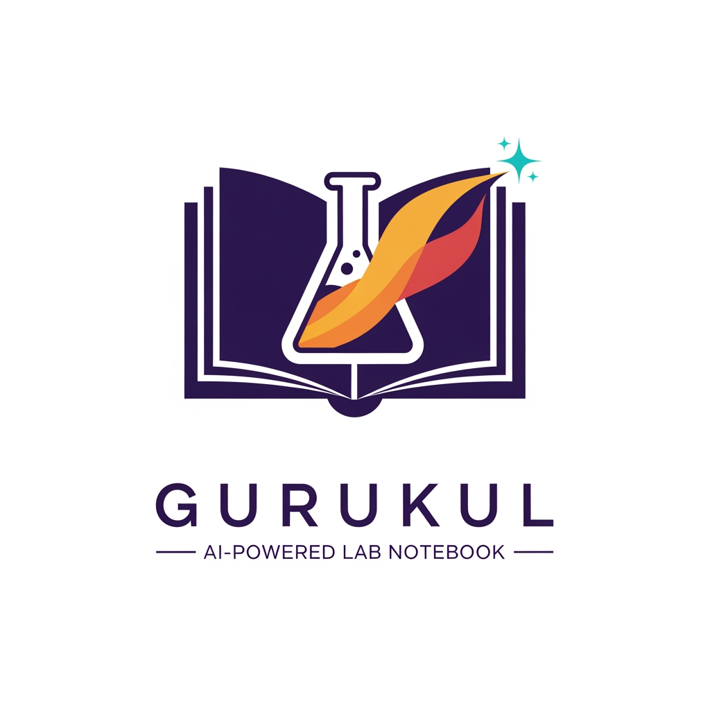 AI Design for Brand name: Gurukul
What it is: An AI-powered Electronic Lab Notebook (ELN) for research labs, universities, and QA/industrial teams. It digitizes the traditional mentor–student knowledge chain: Gurus (leads) assign roles, review and sign off work; Shishyas (members) record experiments in structured observation logs; the AI assistant answers questions only from the lab's own past experiments — the lab's collective memory, never invented answers. Core ideas: structured record-keeping, accountability (every action attributed), approval chains, safety, and knowledge passed down a lineage.
Brand story to capture: "Gurukul" is the ancient Indian tradition of learning at the teacher's side — knowledge flowing from Guru to Shishya, generation after generation. This product is that tradition rebuilt as software: the lab notebook as a living lineage of knowledge. The logo should fuse this heritage with modern science/AI — ancient wisdom, digital precision.
Symbol directions to explore (pick the strongest, don't combine all):

A diya (oil lamp) whose flame is a four-pointed AI sparkle — the lamp of knowledge, now AI-lit; could sit above or within a minimal conical flask or open book.
A banyan/peepal tree whose branches form a hierarchy (one root, branching tiers — echoing Guru → Subguru → Shishya) with leaves as data points or circuit nodes.
An open book or palm-leaf manuscript whose pages transform into rising steps or a flask outline — the record becoming the research.
A negative-space monogram "G" containing a flame, leaf, or flask.

Personality: wise, trustworthy, disciplined, calm — institutional enough for a university, modern enough for a SaaS dashboard. NOT playful, NOT corporate-sterile, NOT religious/spiritual imagery beyond the lamp/tree metaphors.
Color palette: deep indigo or dark teal as the base (trust, depth, academia) with a warm saffron/marigold-gold accent (the flame, the Indian heritage note). Optional supporting aqua for the tech/AI feel. Avoid: red, neon, rainbow gradients.
Typography: a clean modern serif or humanist sans with slight warmth — should feel like a respected institution founded yesterday. Wordmark "Gurukul" in title case or letterspaced caps; optional small descriptor line "AI-Powered Lab Notebook."
Style: flat, geometric, minimal — must stay crisp as a 16px favicon and work in single color. Prefer negative-space cleverness over detail. No 3D, no bevels, no stock lab clip-art (microscopes, DNA helixes, atom rings).
Usage: SaaS dashboard header, favicon/app icon, institutional documents, pitch decks.