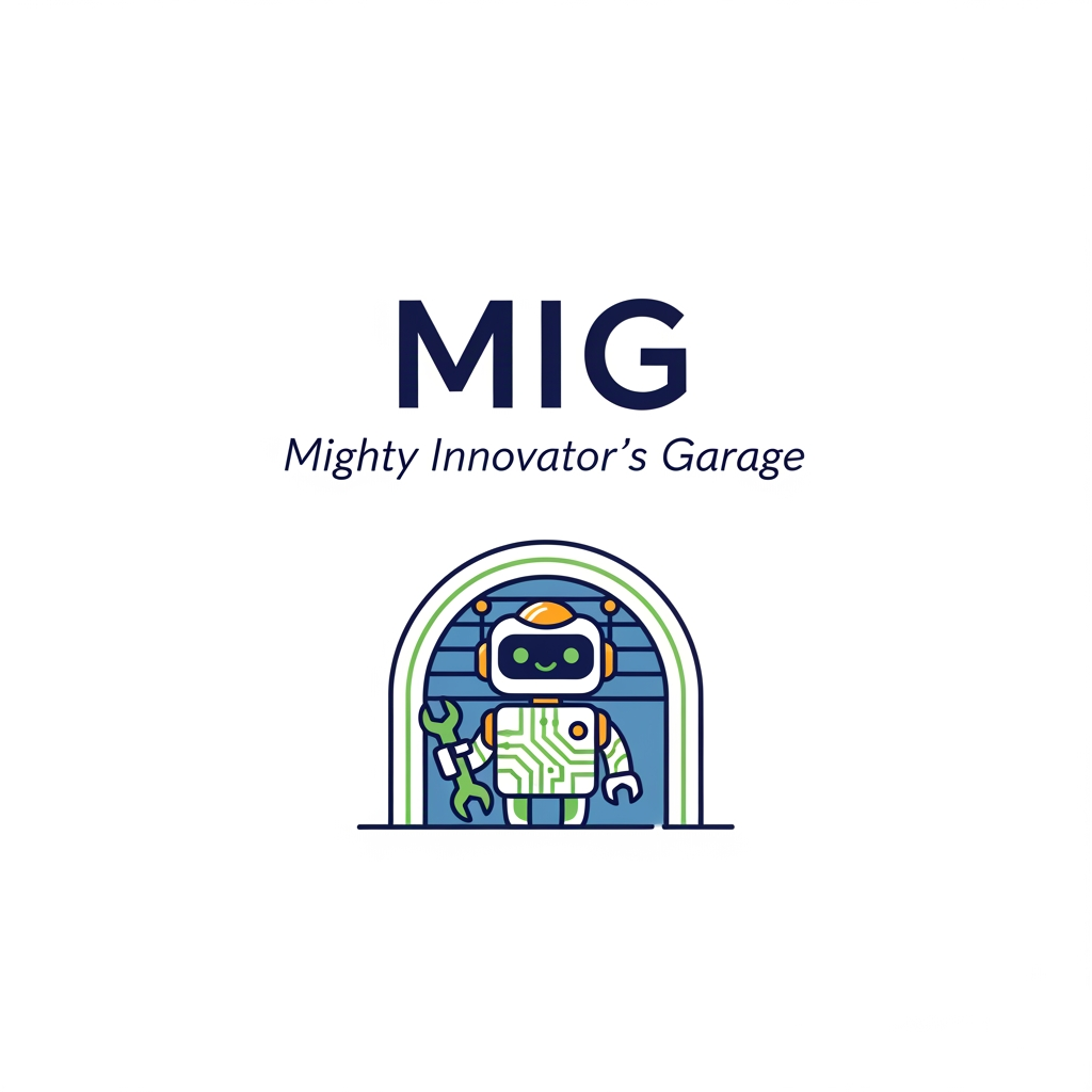 AI Design for create a simple ad elagant logo for 'Mighty Innovator's Garage' abbreviated as MIG. its is edtech startup that focuses on stem and robotics eductaion for kids and introduce them as a hobby interest rather than eduction.