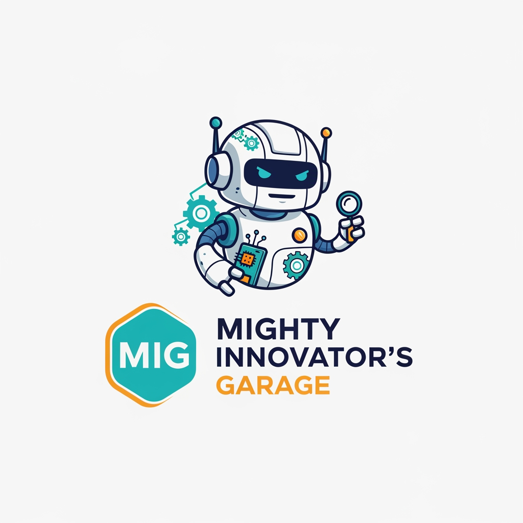 AI Design for create a simple ad elagant logo for 'Mighty Innovator's Garage' abbreviated as MIG. its is edtech startup that focuses on stem and robotics eductaion for kids and introduce them as a hobby interest rather than eduction.