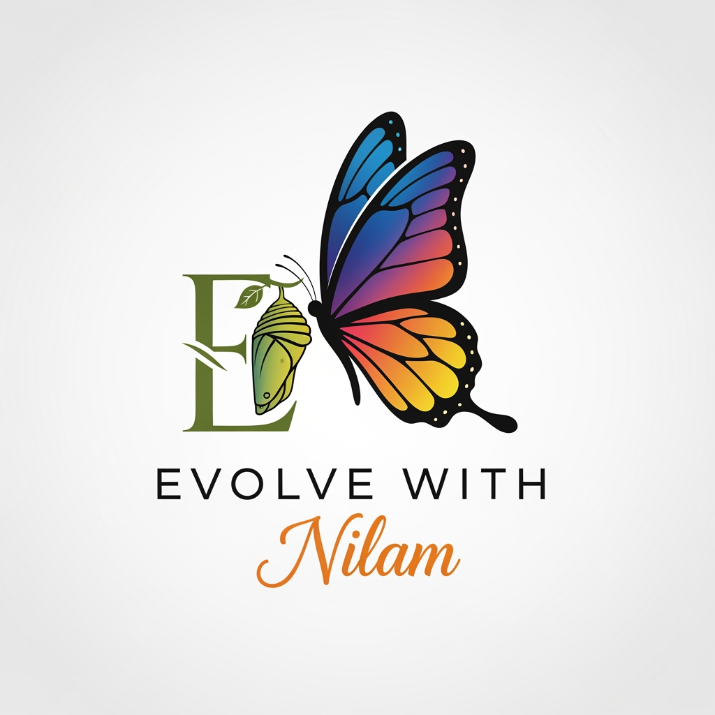 AI Design for a logo for a blogger title "Evolve With Nilam"