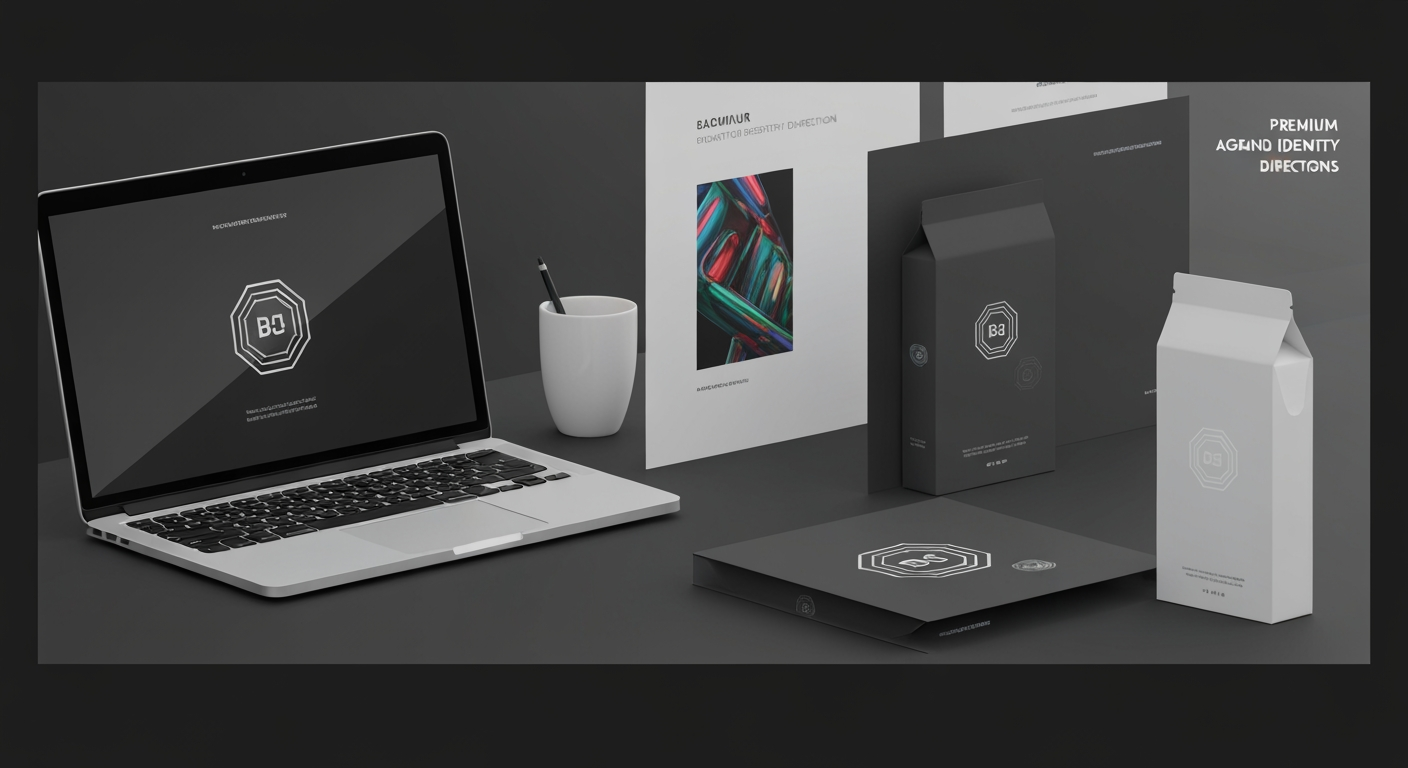 AI Design for Client presentation mockup concept for Brand identity directions for a client. Polished scene showing the design direction applied to a realistic surface, screen, poster, or object, premium agency presentation style, no readable placeholder text.