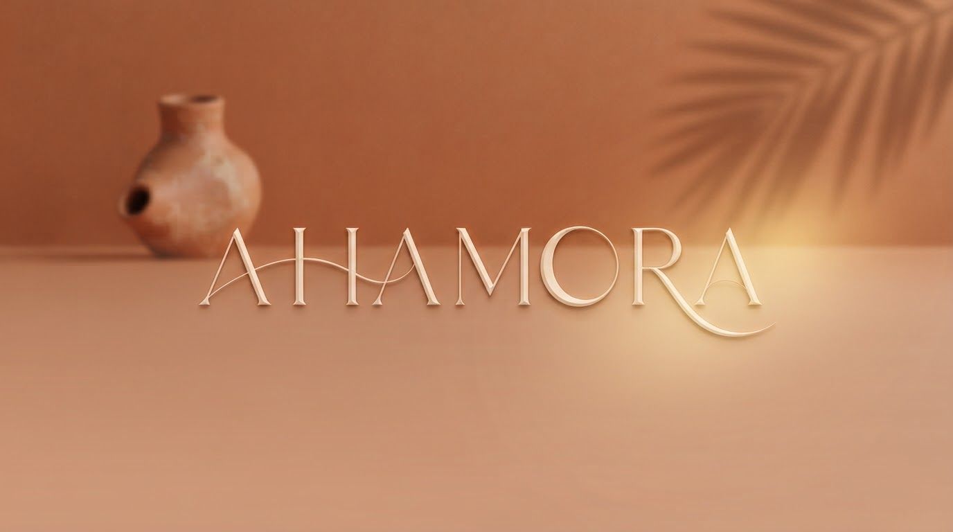 AI Design for Website hero image concept for Create sophisticated LOGO for AHAMORA logotype, emphasizing its elegant serif typography and warm, earthy terracotta background.. Wide polished digital brand visual, clear focal identity element, cohesive colors and atmosphere, generous negative space for headline and CTA to be added later, no rendered UI text.
Incorporate the attached brand element reference image (Reference A: brand element "AHAMORA") into the composition where natural — preserve the depicted brand element's appearance.
