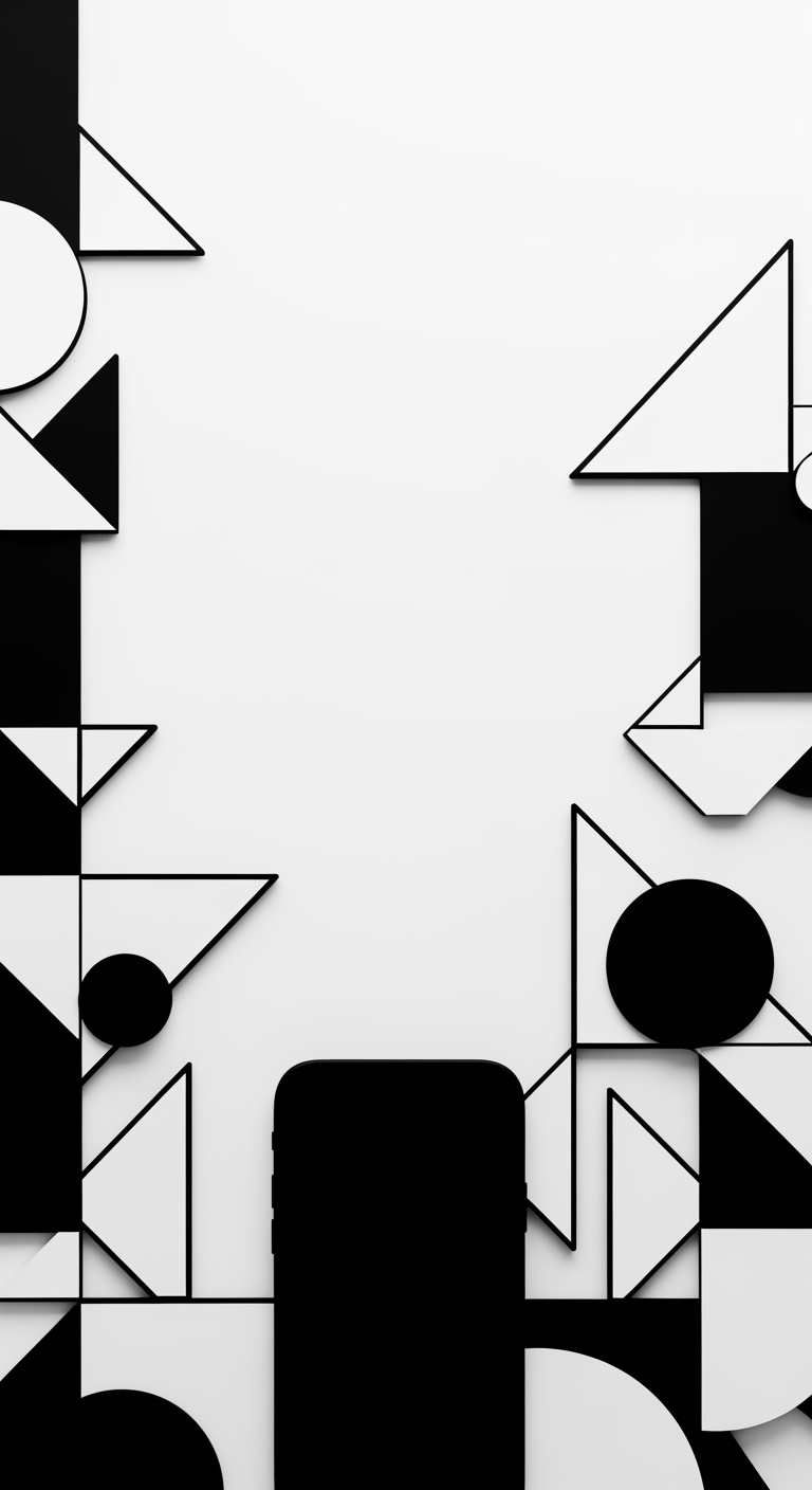 AI Design for Abstract flat-lay composition featuring geometric elements and a silhouette of the product. Use a stark, minimalist color palette with high contrast and clean lines. The composition should leave ample negative space in the center for campaign messaging or launch dates. Modern, graphic design-led aesthetic, sharp edges, clean layout.